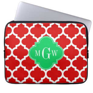 Julafton Red White Moroccan #5 Emerald Namn Monogr Laptop Fodral