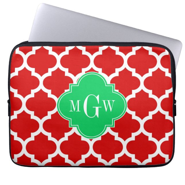 Julafton Red White Moroccan #5 Emerald Namn Monogr Laptop Fodral (Framsidan)