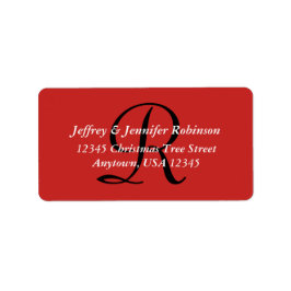 Julafton Red White Textured Monogram Returadress Adressetikett