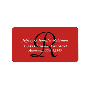 Julafton Red White Textured Monogram Returadress Adressetikett