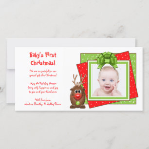 Julafton Reindeer Baby första julfotoport Julkort