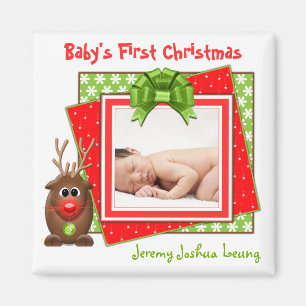 Julafton Reindeer Baby Första julgranen Magnet