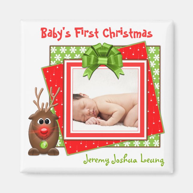 Julafton Reindeer Baby Första julgranen Magnet (Framsidan)