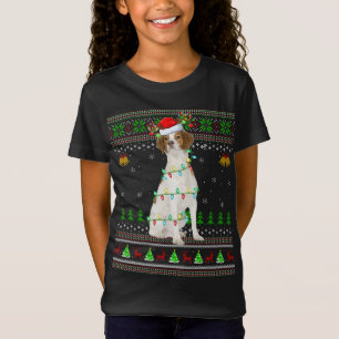 Julafton Reindeer Santa Hat Brittany Spain Hund Ug T Shirt