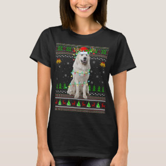 Julafton Reindeer Santa Hat Underbar Pyrenees Hund T Shirt