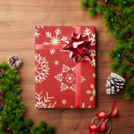 Julafton, röd och Guld Snöflingor, Papper Presentpapper