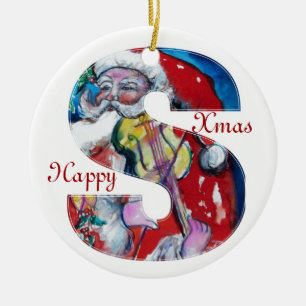 JULAFTON S BREV /JULTOMTEN MED VIOLIN MONOGRAM JULGRANSPRYDNAD KERAMIK