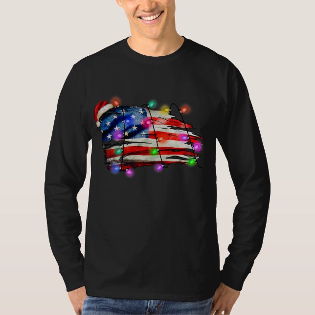 Julafton Santa Flagga i God jul T Shirt (Framsida)