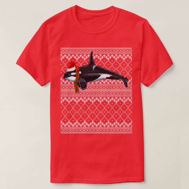 Julafton Santa Hat Orca Killer Whale Ugly jul T Shirt (Design framsida)