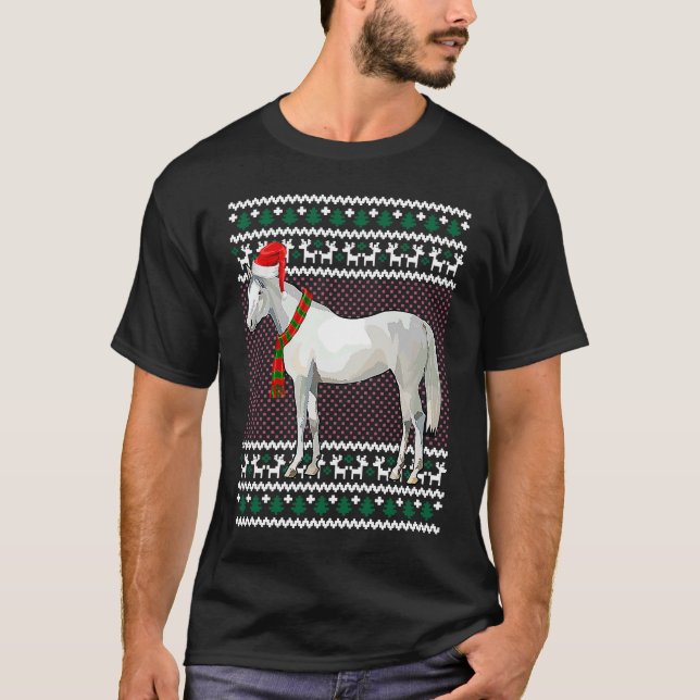 Julafton Santa Hat White Horse Ugly jul T Shirt (Framsida)