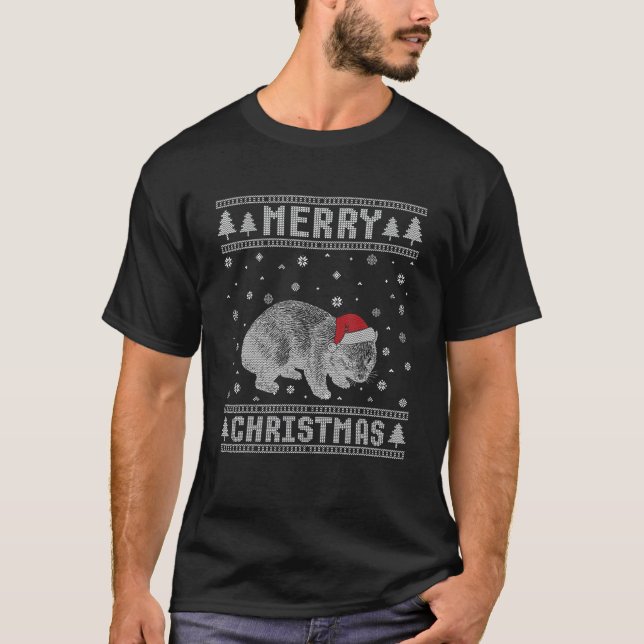Julafton Santa Hat Wombat Design Ljug jul T Shirt (Framsida)