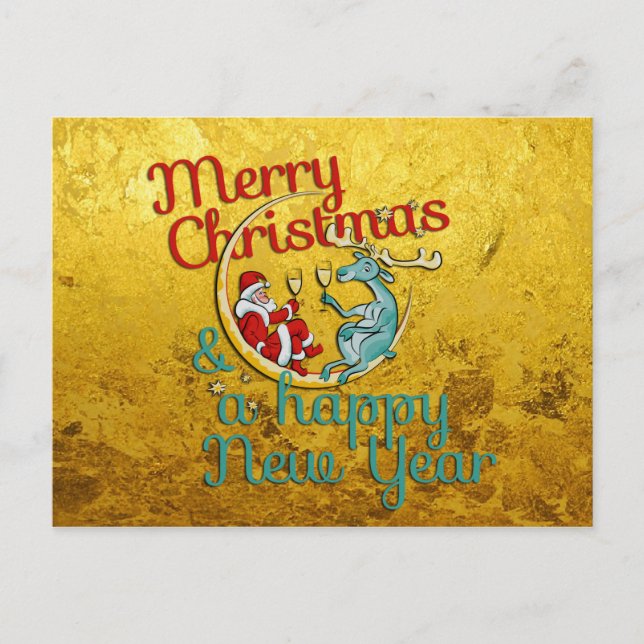 Julafton - SANTA & REINDEER - Jul - nyår Helg Vykort (Framsida)