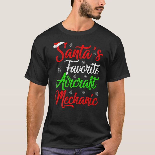 Julafton Santa S Favorite Aircraft Mekanic Jul T Shirt (Framsida)