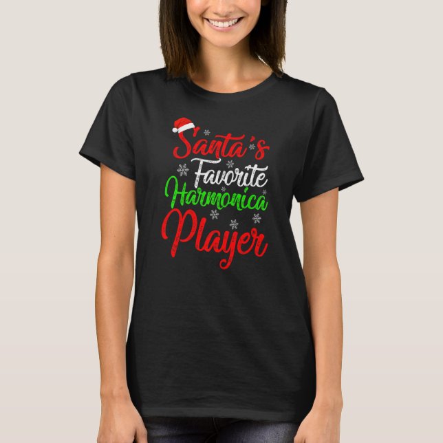 Julafton Santa S Favorite Harmonica Player jul T Shirt (Framsida)