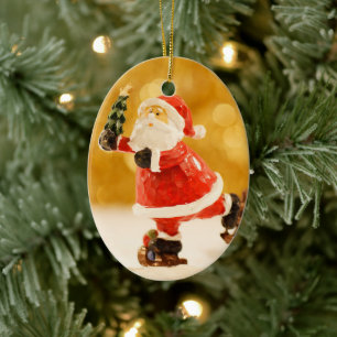 JULAFTON SANTA SKATER TRÄD JULGRANSPRYDNAD KERAMIK
