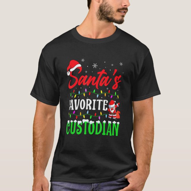 Julafton Santa's Favorite Custodian jul T Shirt (Framsida)