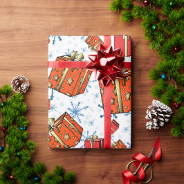 Julafton Scandi Snöflingor Red Paket Wrapping Papp Presentpapper