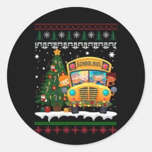 Julafton School Buss Driver Squad Reindeer Santa M Runt Klistermärke