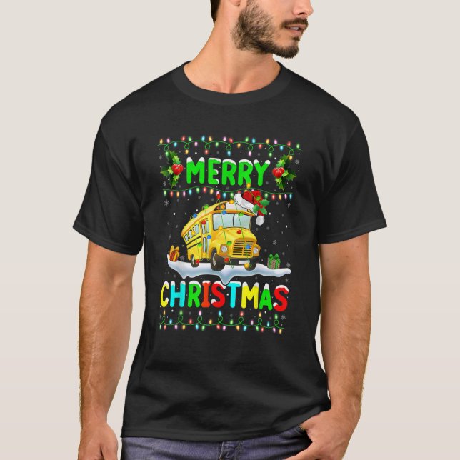 Julafton School Buss Lighting Santa God jul Sch Sc T Shirt (Framsida)