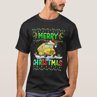 Julafton School Buss Lighting Santa God jul Sch Sc T Shirt