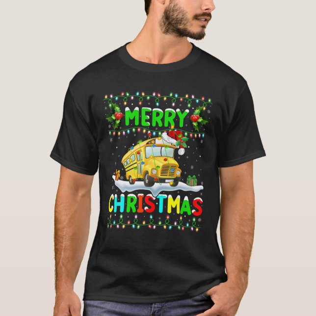 Julafton School Buss Lighting Santa God jul Sch Sc T Shirt (Framsida)