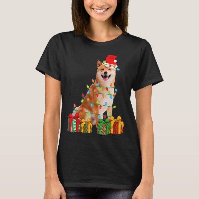 Julafton Shiba Inu Hund jul Ljus Puppy T Shirt (Framsida)