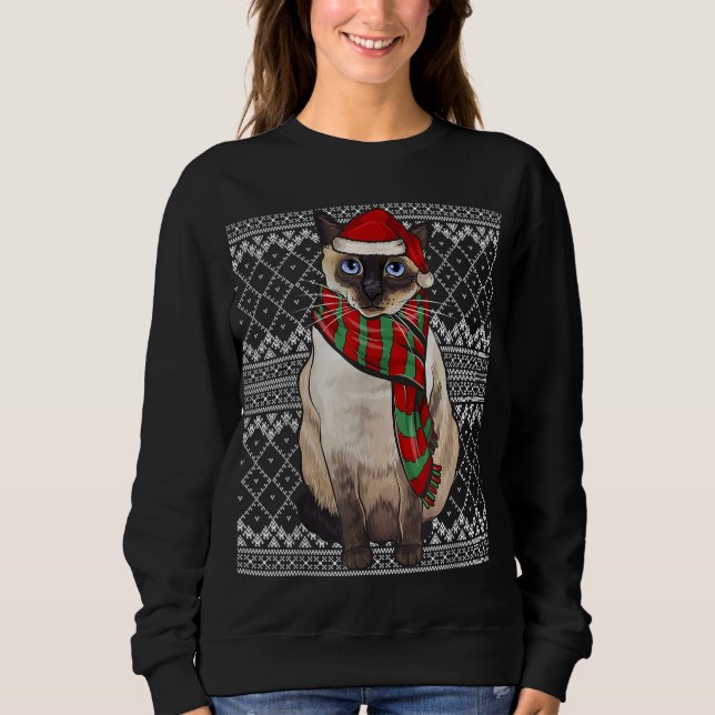 Julafton Siamese Cat Jultomten Hat Ugly jul T Shirt (Framsida)