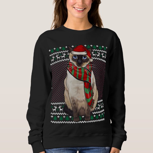 Julafton Siamese Cat Santa Hat Ugly jul T Shirt (Framsida)