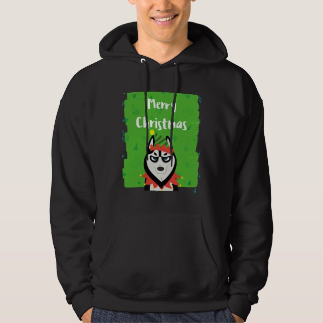 Julafton Siberian husky Hoodie (Framsida)