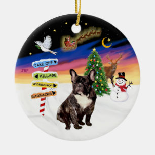 Julafton Signs - Brindle Fransk Bulldog Julgransprydnad Keramik