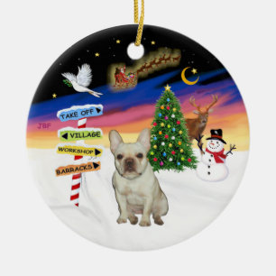 Julafton Signs - Fawn Fransk Bulldog #1 Julgransprydnad Keramik