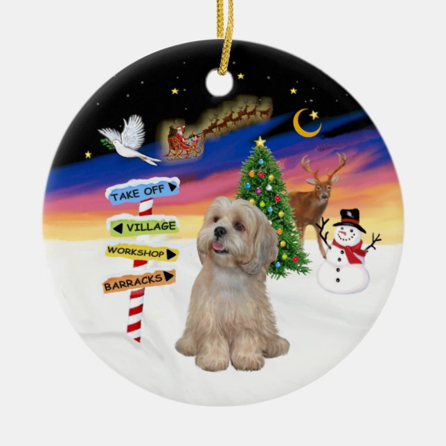 Julafton Signs - Lhasa Apso (R2) Julgransprydnad Keramik (Framsidan)