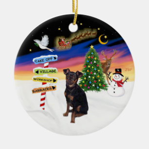 Julafton Signs - Miniature Pinscher (naturlig) Julgransprydnad Keramik