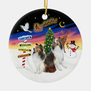 Julafton Signs - Två Shetland Sheepdog (D-L) Julgransprydnad Keramik