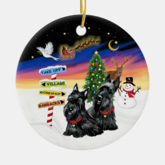 Julafton Signs - Två skotska Terriers Julgransprydnad Keramik