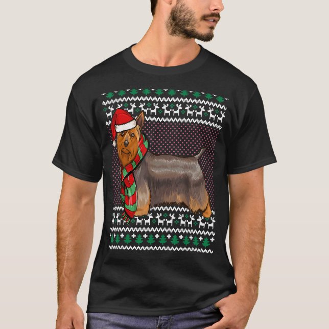 Julafton Silky Terrier Hund Santa Hat Ugly jul T Shirt (Framsida)