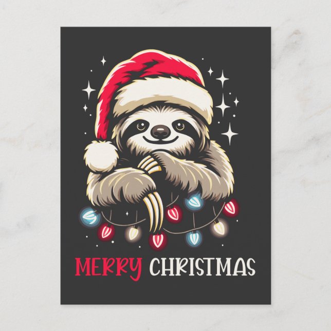 Julafton Sloth Festive Santa Helg Vykort (Framsida)