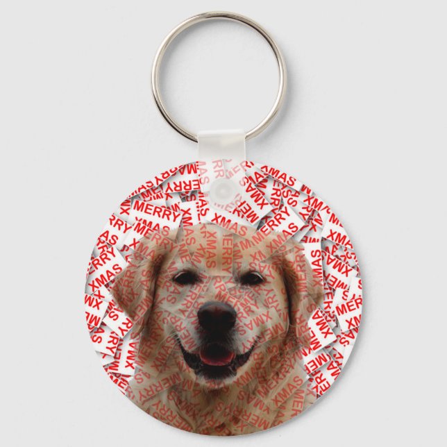 Julafton Smiling Golden Retriever Hund Nyckelring (Framsida)