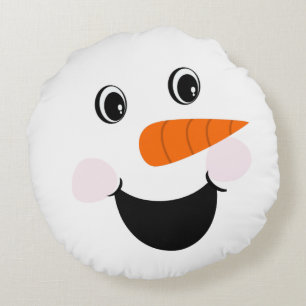 Julafton Snögubbe Lycklig Ansikte Smiling White Rund Kudde