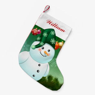 Julafton Snögubbe med Grönt Hat Liten Julstrumpa