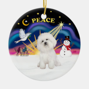 Julafton Soluppgång - Bichon Frise 4 Julgransprydnad Keramik