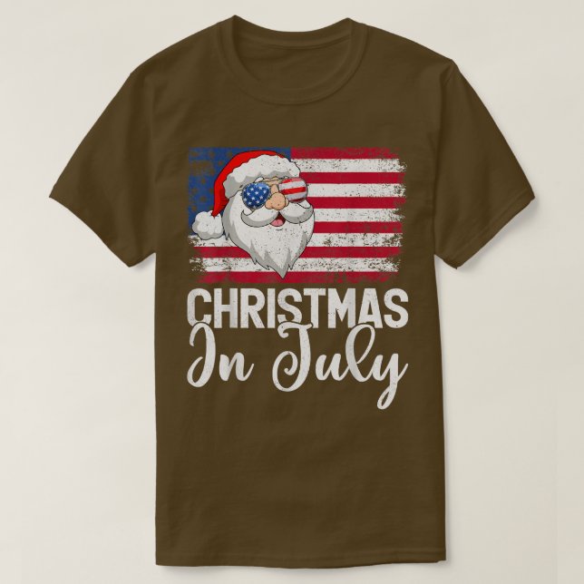 Julafton Sommar-Vintagen Amerikanska Flagga jultom T Shirt (Design framsida)