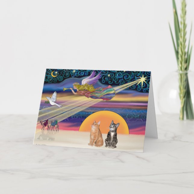 Julafton Star - Brown och Orange Tabby katt (2) Helgkort (Framsida)