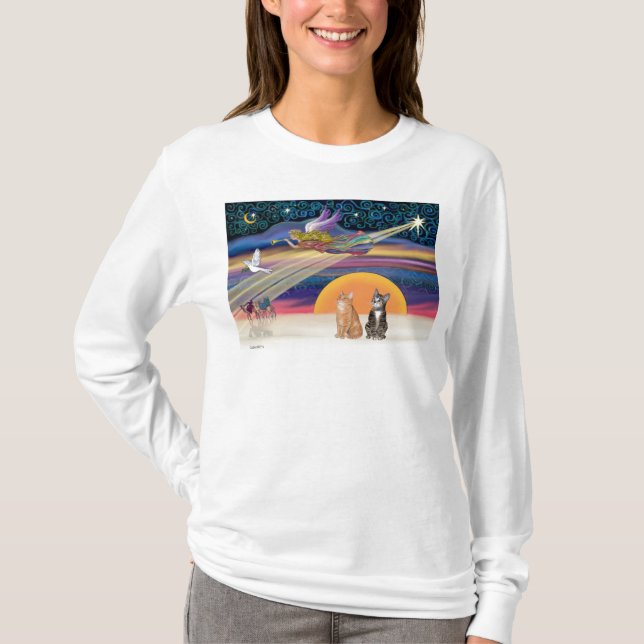 Julafton Star - Brown och Orange Tabby katt (2) Tee Shirt (Framsida)