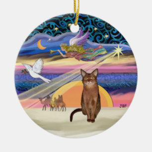 Julafton Star - Ruddy Abyssinian cat Julgransprydnad Keramik