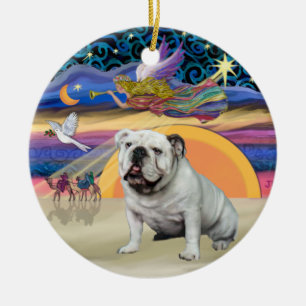 Julafton Star - White English Bulldog Julgransprydnad Keramik