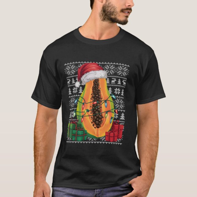 Julafton Stil Ugly Santa Hat Papaya Fruit Jul T Shirt (Framsida)