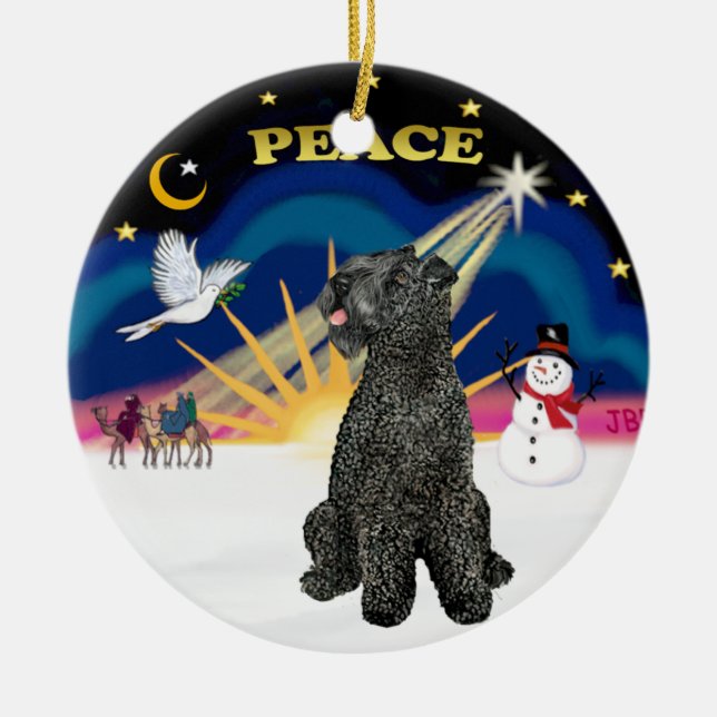 Julafton Sunrise- - Kerry Blue Terrier Julgransprydnad Keramik (Framsidan)