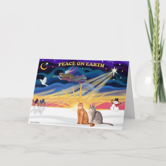 Julafton Sunrise - Två Abyssiniska katter Helgkort (Framsida)