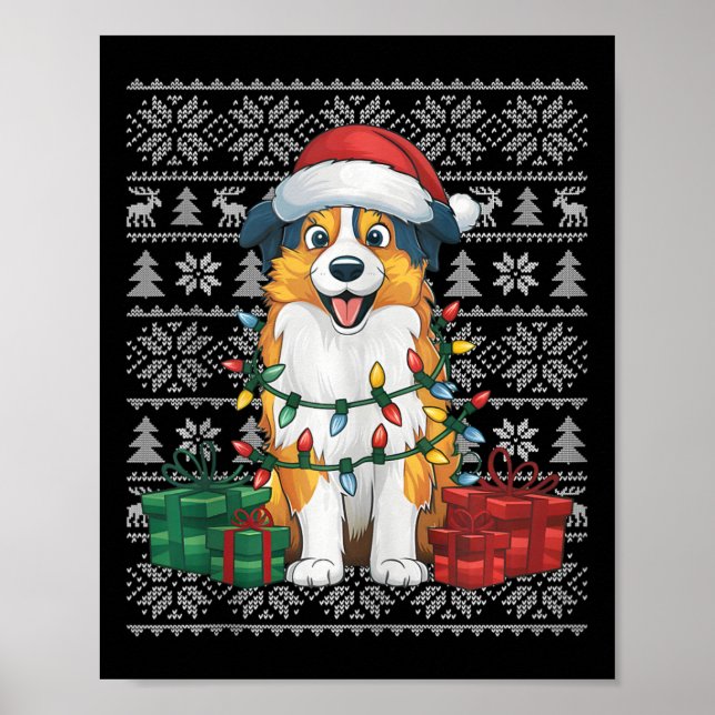Julafton Sweater Stil Ugly Australian shepherd Hun Poster (Framsidan)